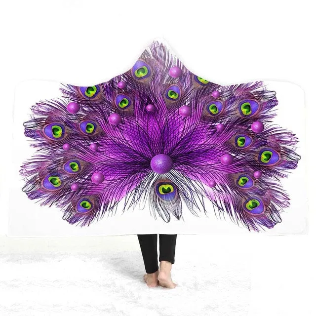 3D peacock Hooded Blanket