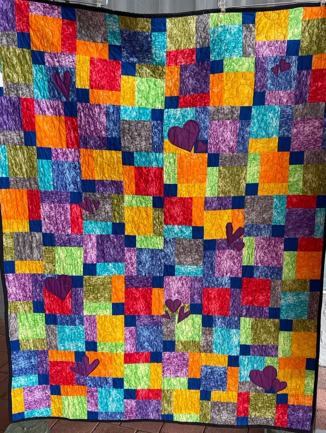 9 Hearts Quilt Finished Size 48 x 62 Approx