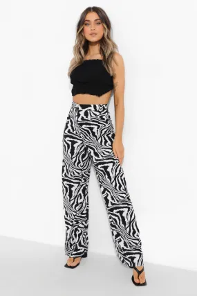 Abstract Zebra Wide Leg Woven Pants