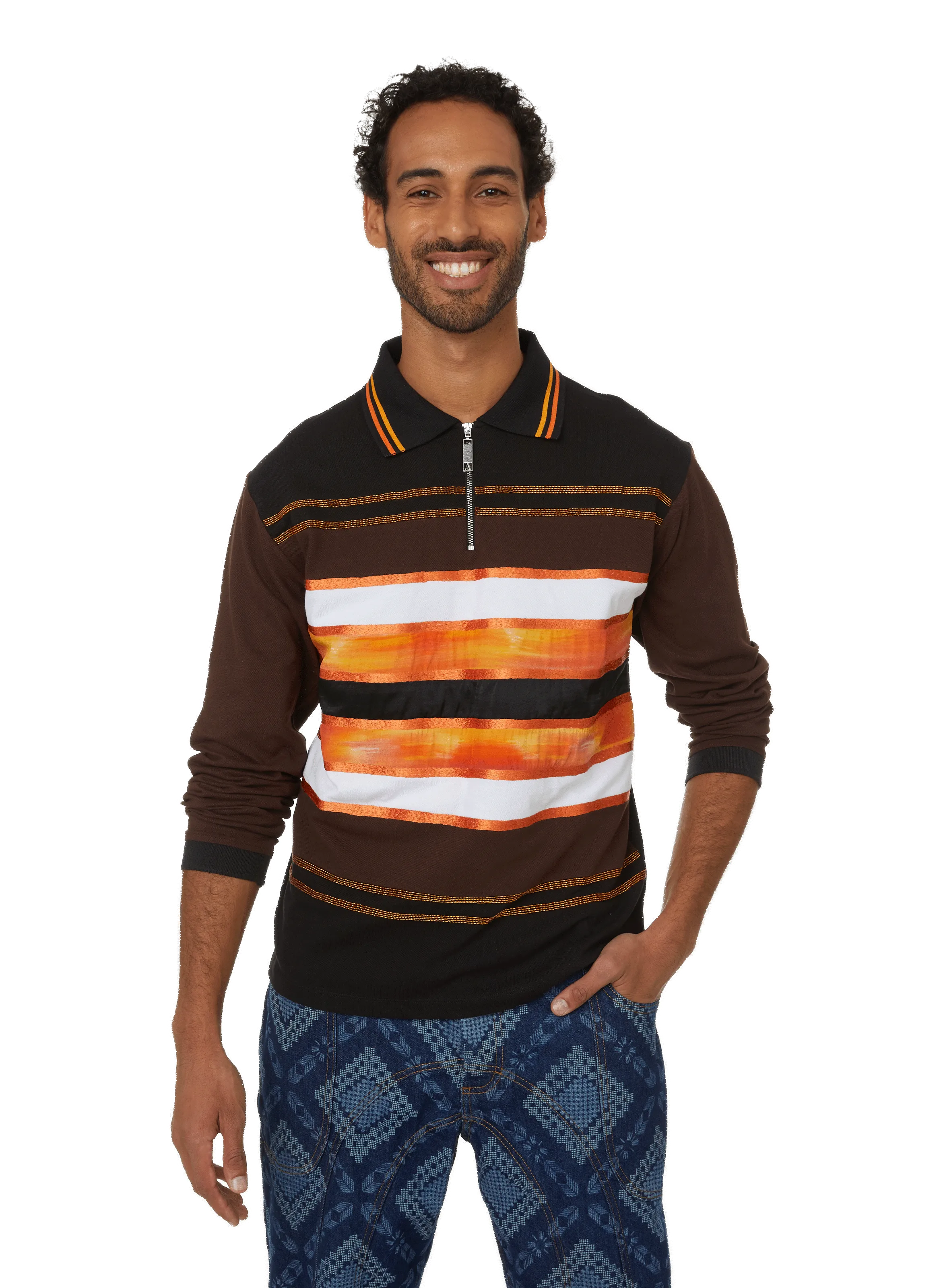 AHLUWALIA  Patterned polo shirt - Brown