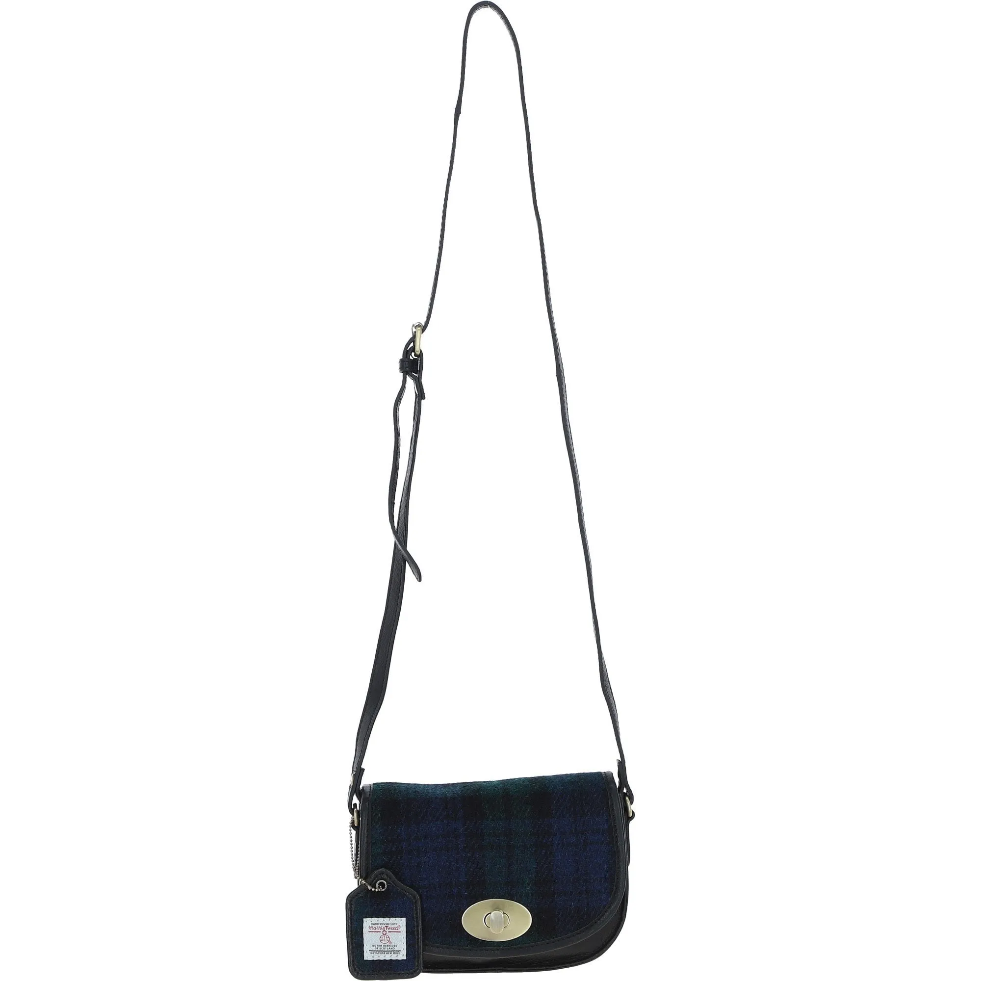 Ashwood Leather x Harris Tweed Saddle Crossbody Bag with Twist Lock Black/Watch: TW-30-03-BW