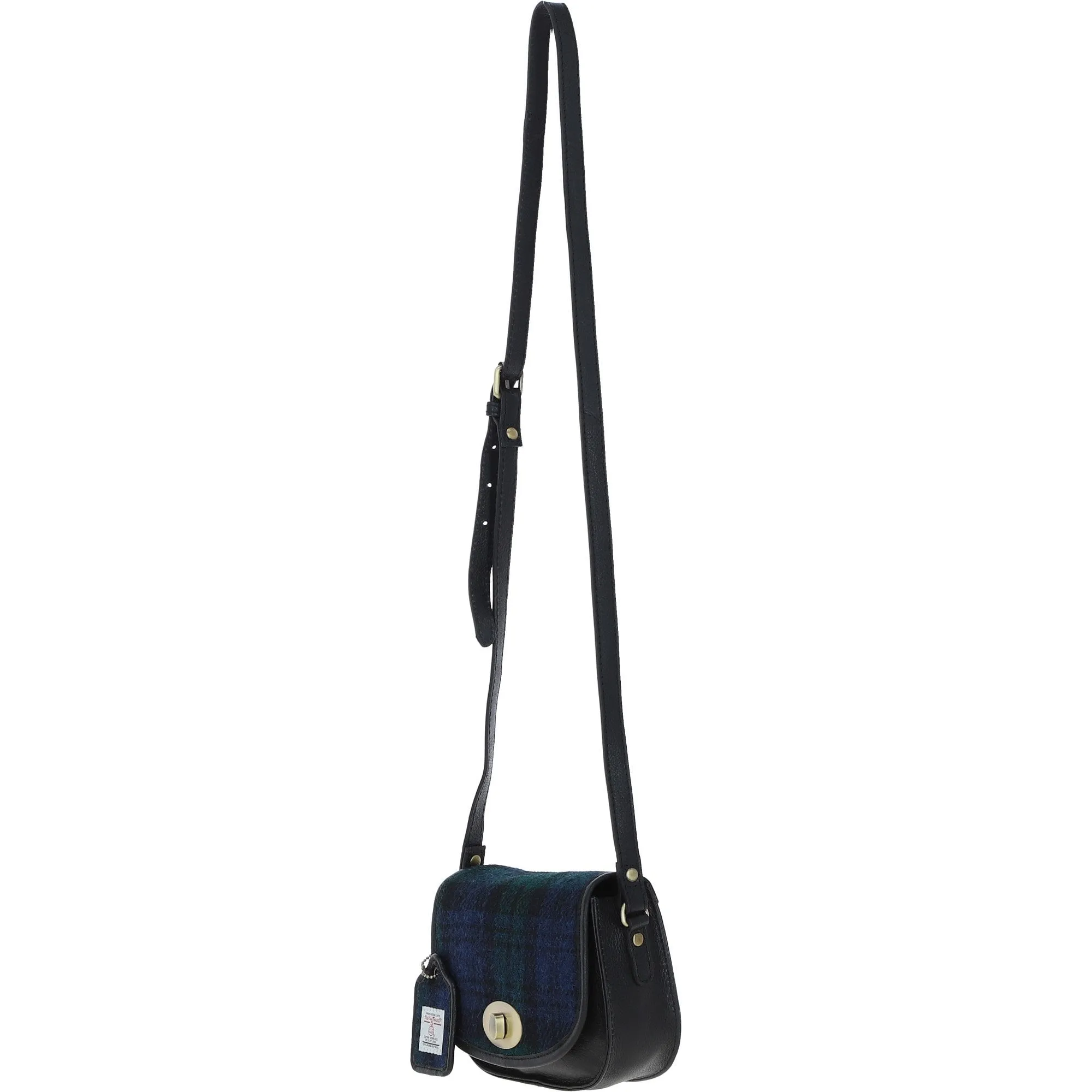 Ashwood Leather x Harris Tweed Saddle Crossbody Bag with Twist Lock Black/Watch: TW-30-03-BW