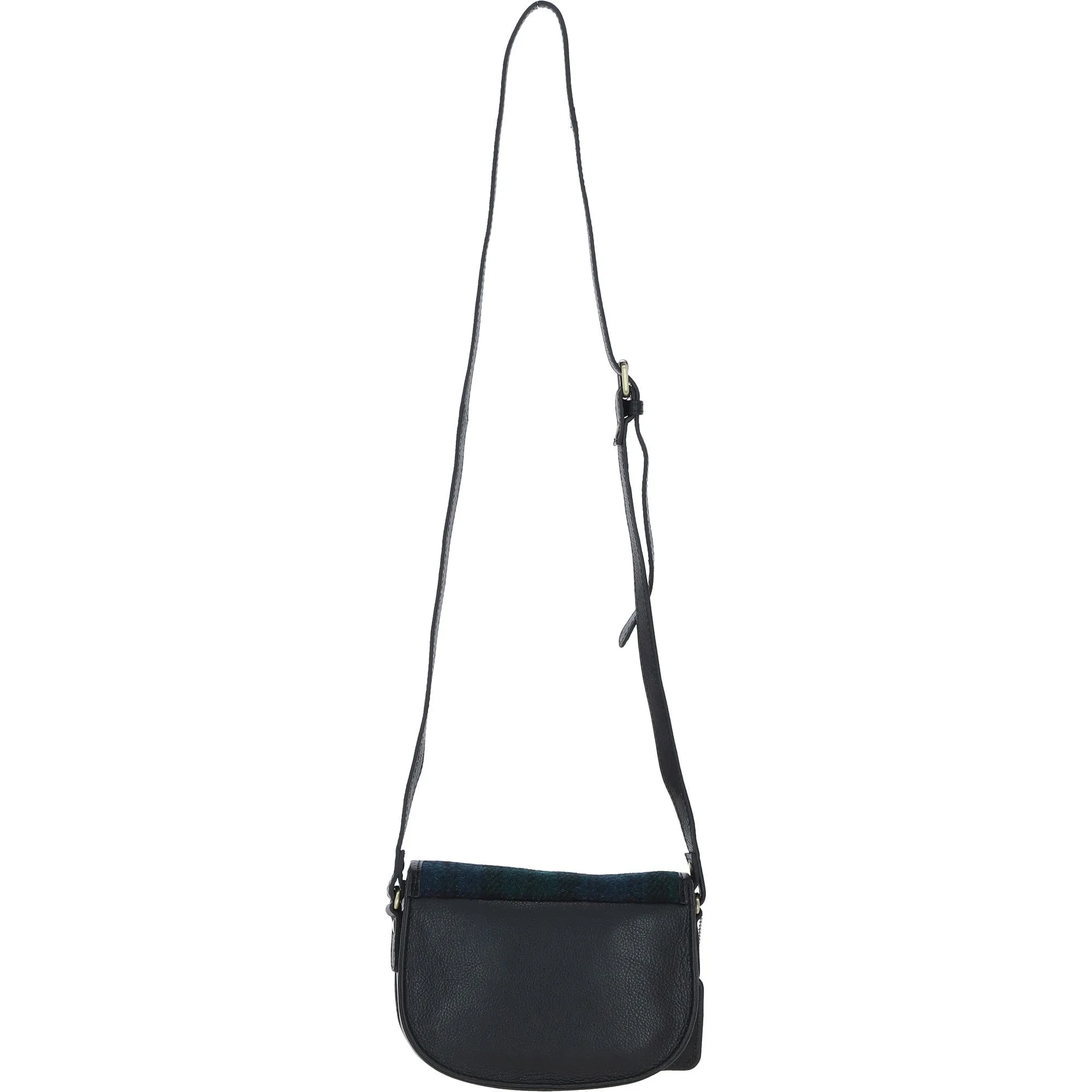 Ashwood Leather x Harris Tweed Saddle Crossbody Bag with Twist Lock Black/Watch: TW-30-03-BW