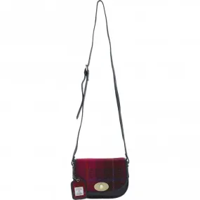 Ashwood Leather x Harris Tweed Saddle Crossbody Bag with Twist Lock Navy/Pink: TW-30-06-NP