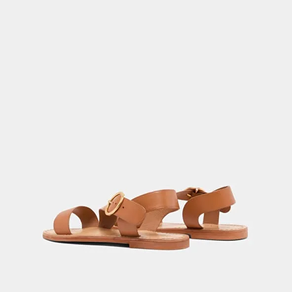 Asymmetrical sandals in camel leather