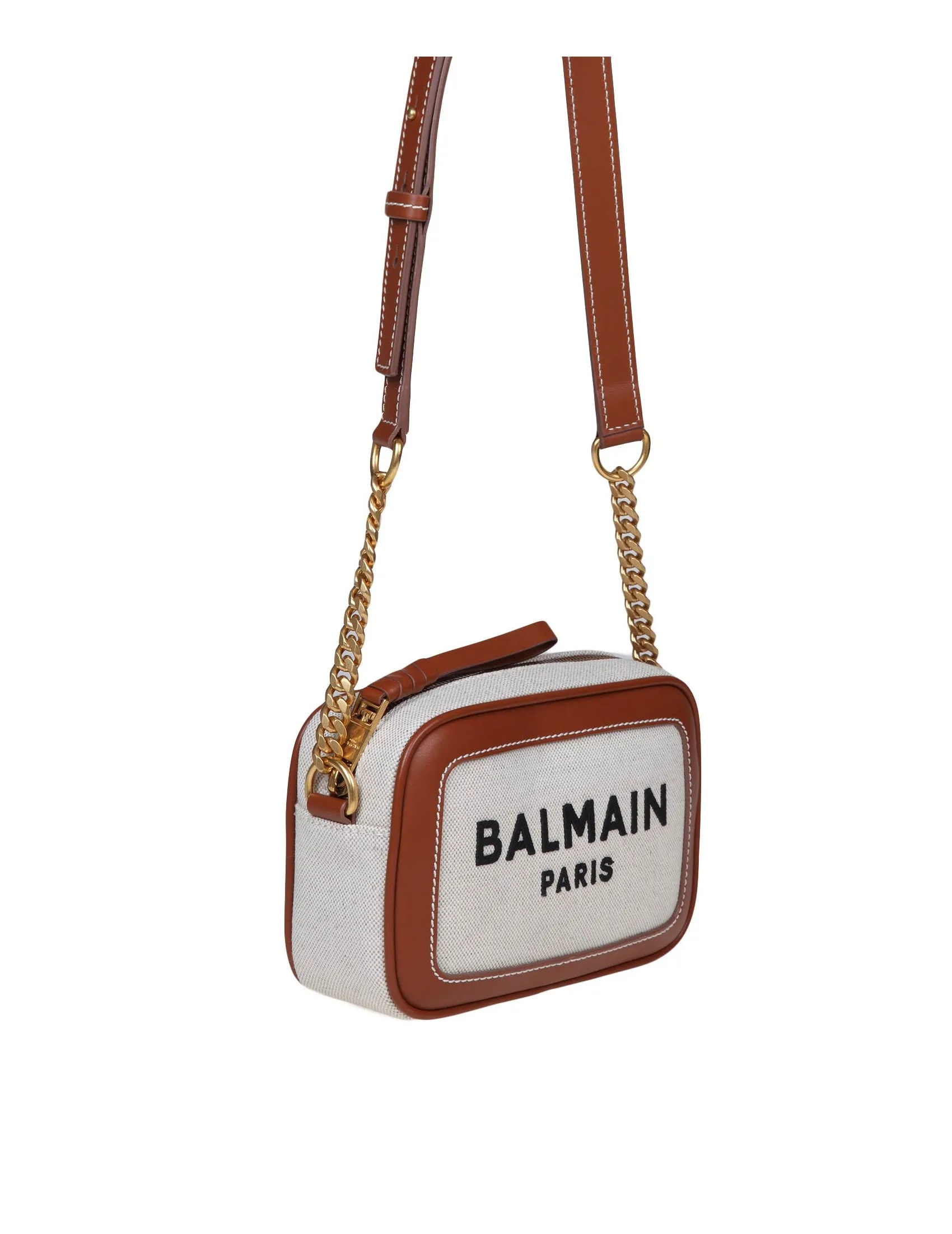 BALMAIN B-ARMY CAMERA CASE BAG IN CANVAS NATURAL COLOR