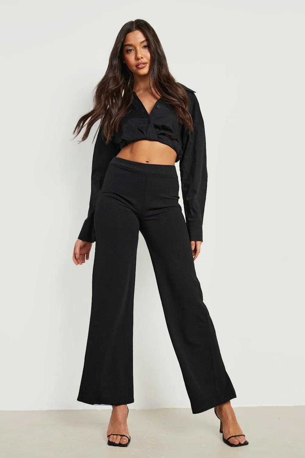 Basics High Waisted Crepe Wide Leg Pants