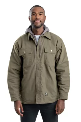 Berne Men's Quilt-Lined Duck Hooded Shirt Jacket