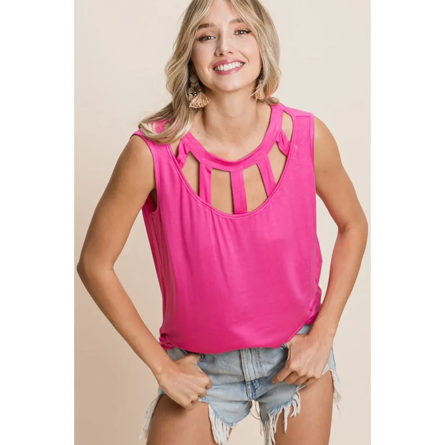 BiBi Cutout Round Neck Sleeveless Top