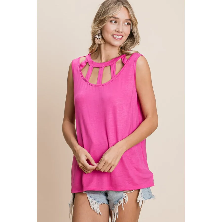 BiBi Cutout Round Neck Sleeveless Top