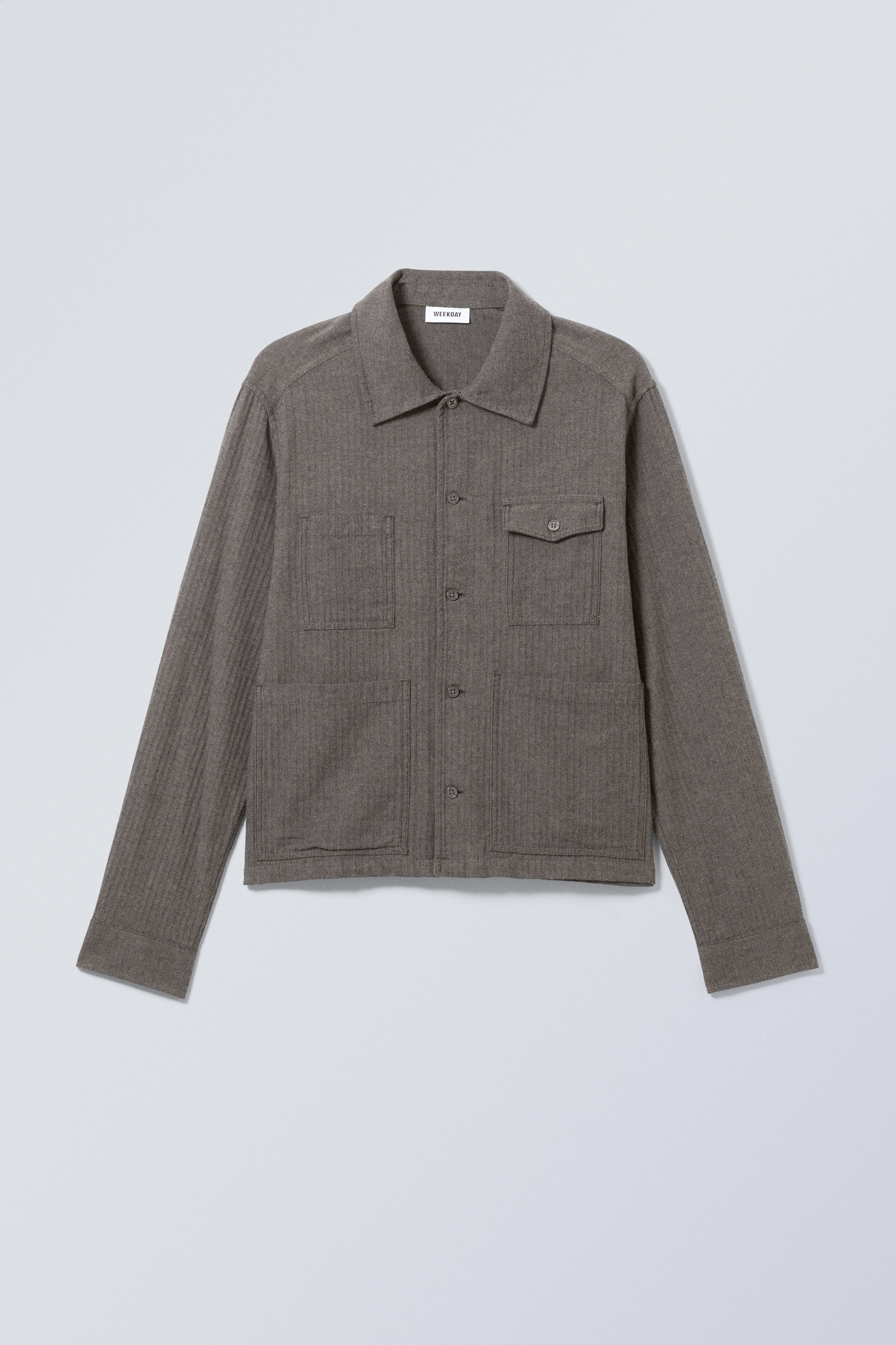 Boxy Heavy Cotton Jacket - Long sleeve - Regular length - Dark Grey Herringbone - Men | H&M GB