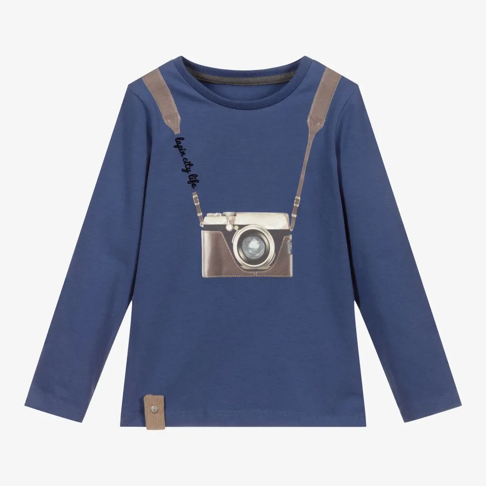  Boys Blue Cotton Camera Top