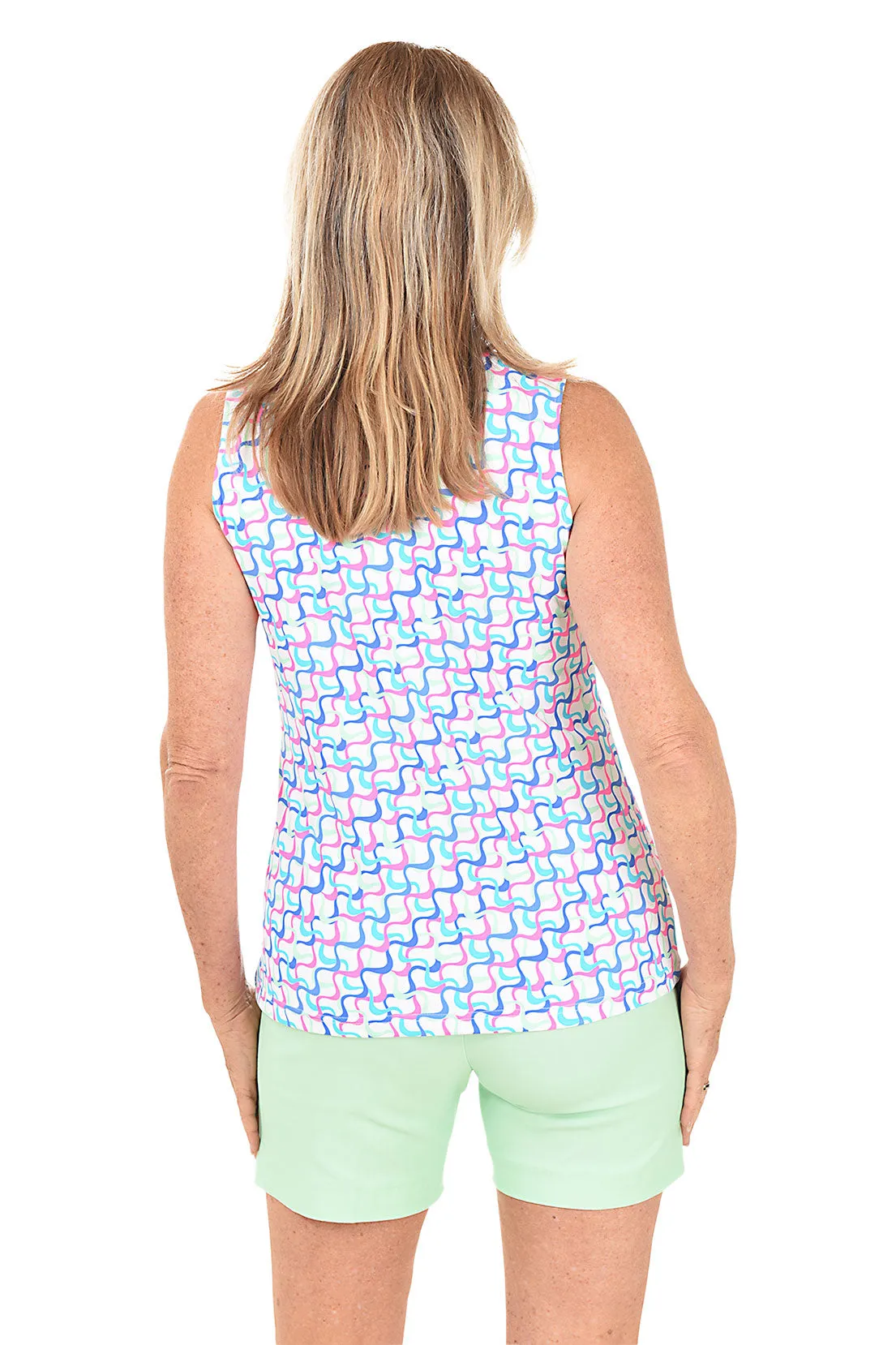 Bright Waves UPF50+ Sleeveless Zip Top