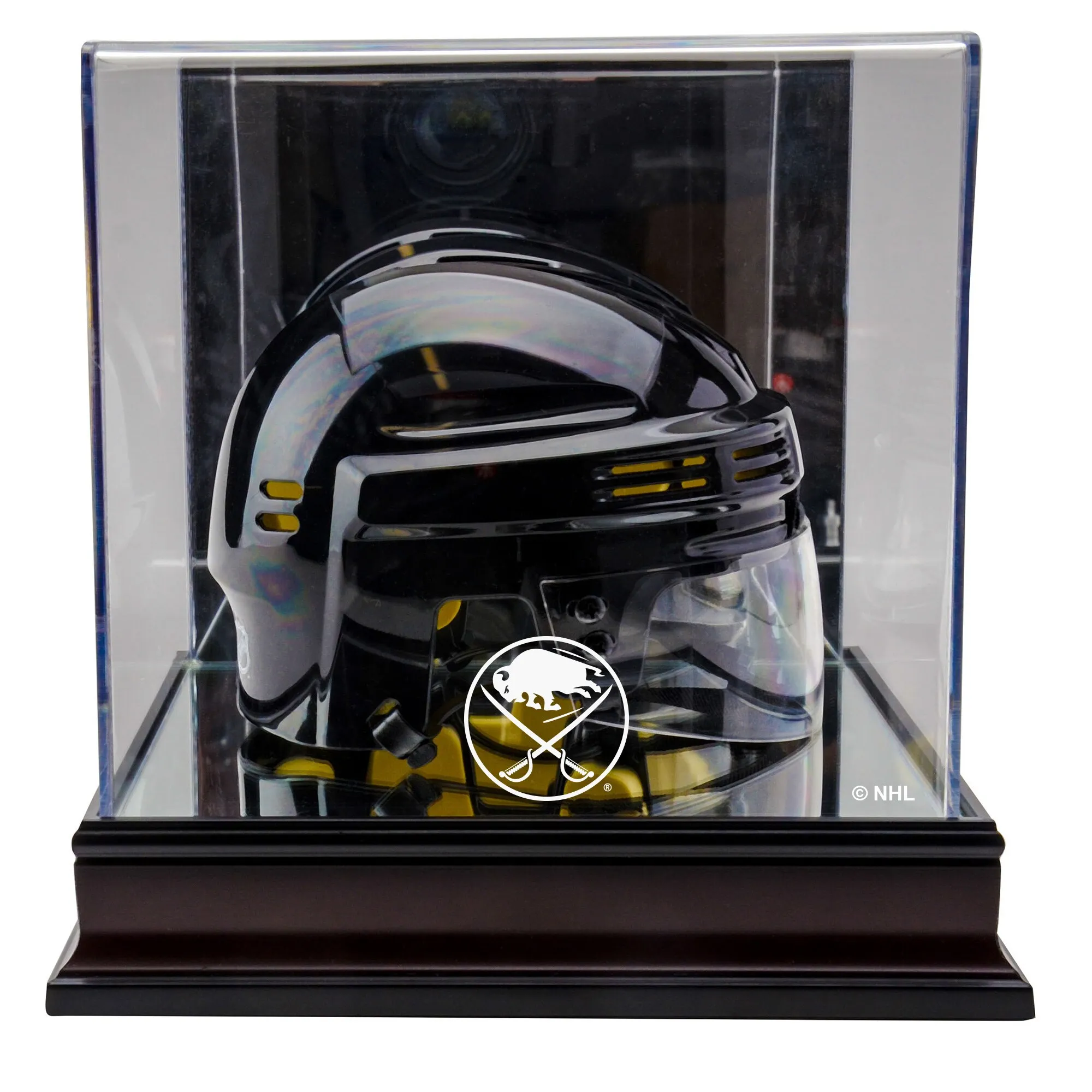 Buffalo Sabres Fanatics Authentic (2020-Present) Mahogany Logo Mini Helmet Display Case