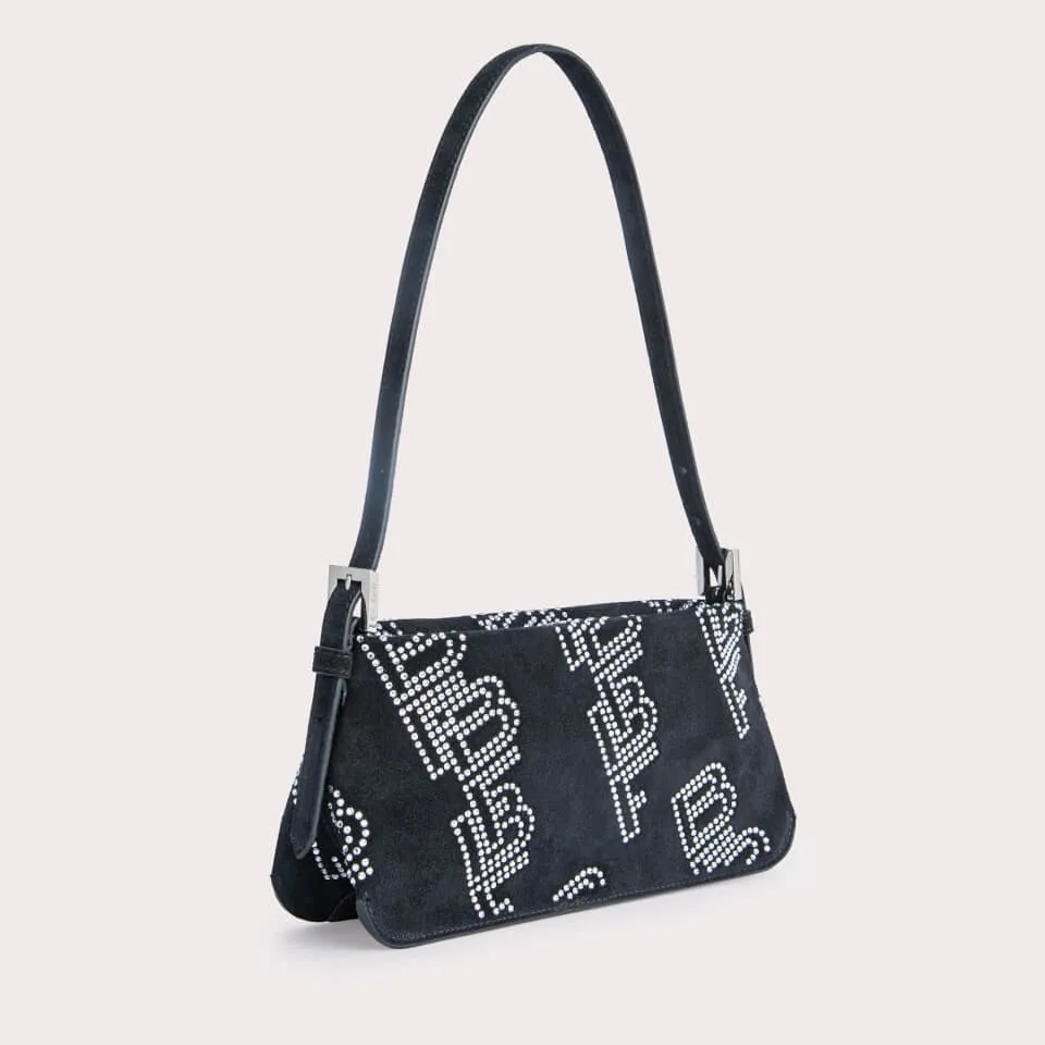 BY FAR Dulce Crystal Monogram Suede Shoulder Bag