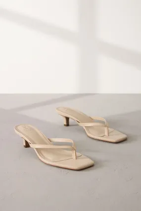 Camel Natural Signature Leather Toe Post Heeled Mules