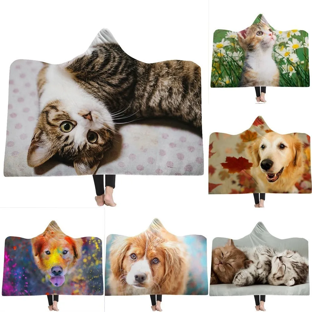 Cat and Dog Hooded Blanket