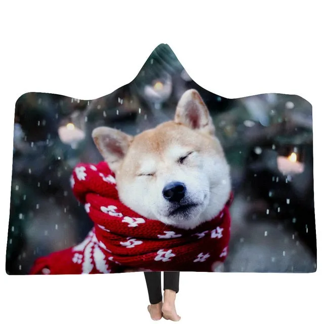 Cat and Dog Hooded Blanket