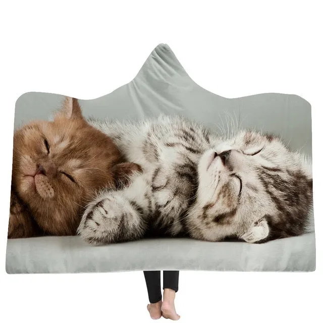 Cat and Dog Hooded Blanket