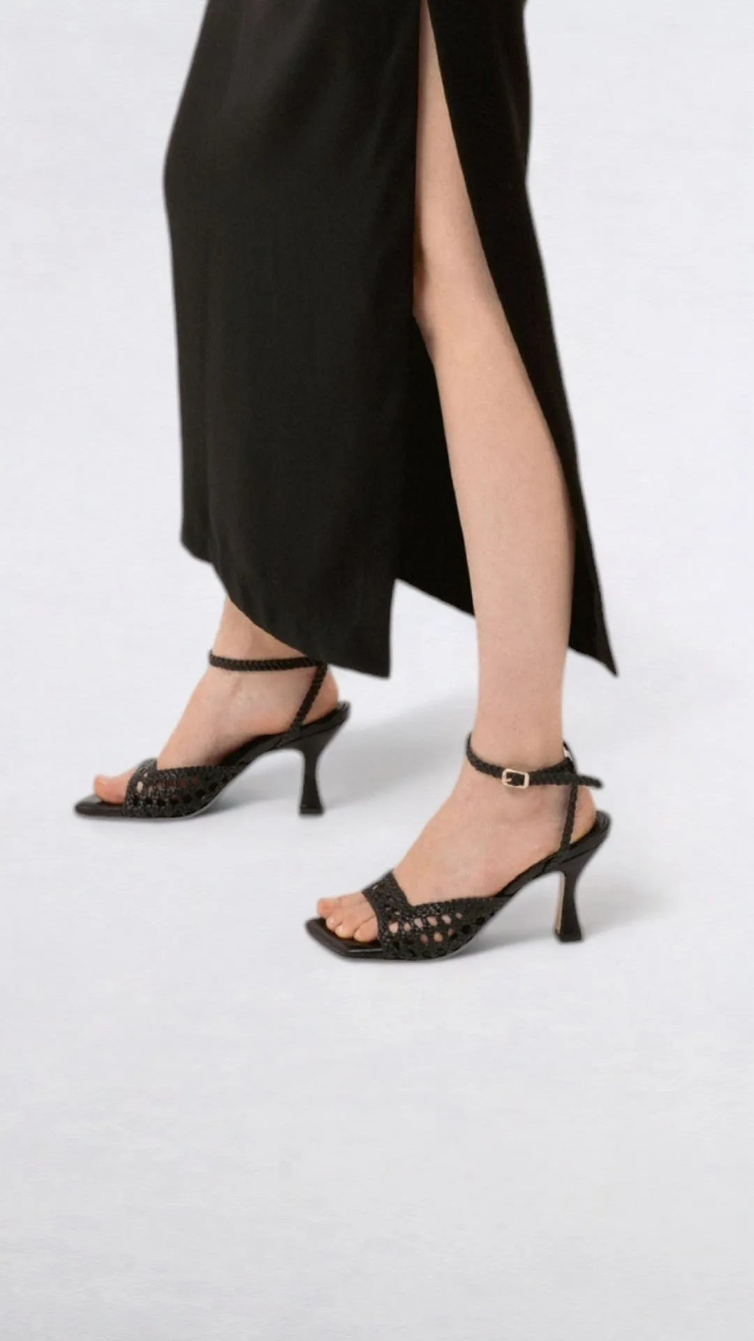 CATERINA - Black Woven Leather Sandals