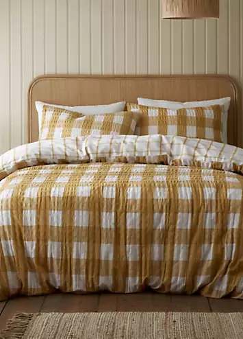 Catherine Lansfield Caramel Brushed Cotton Seersucker Gingham Duvet Cover Set | Kaleidoscope