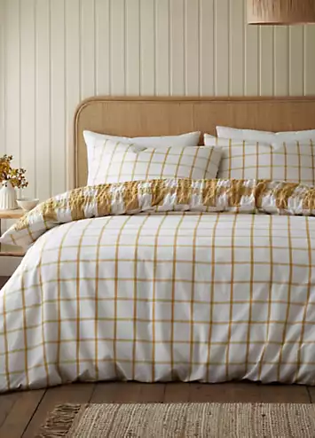 Catherine Lansfield Caramel Brushed Cotton Seersucker Gingham Duvet Cover Set | Kaleidoscope