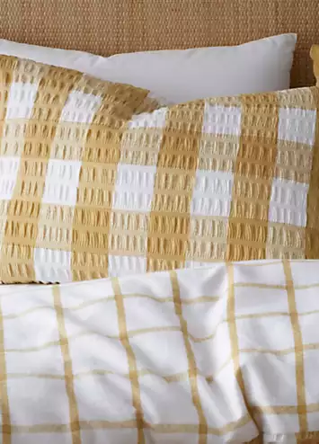 Catherine Lansfield Caramel Brushed Cotton Seersucker Gingham Duvet Cover Set | Kaleidoscope