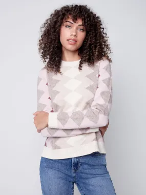 Charlie B Crew-Neck Plushy Sweater with Zig-Zag Color-Block Design