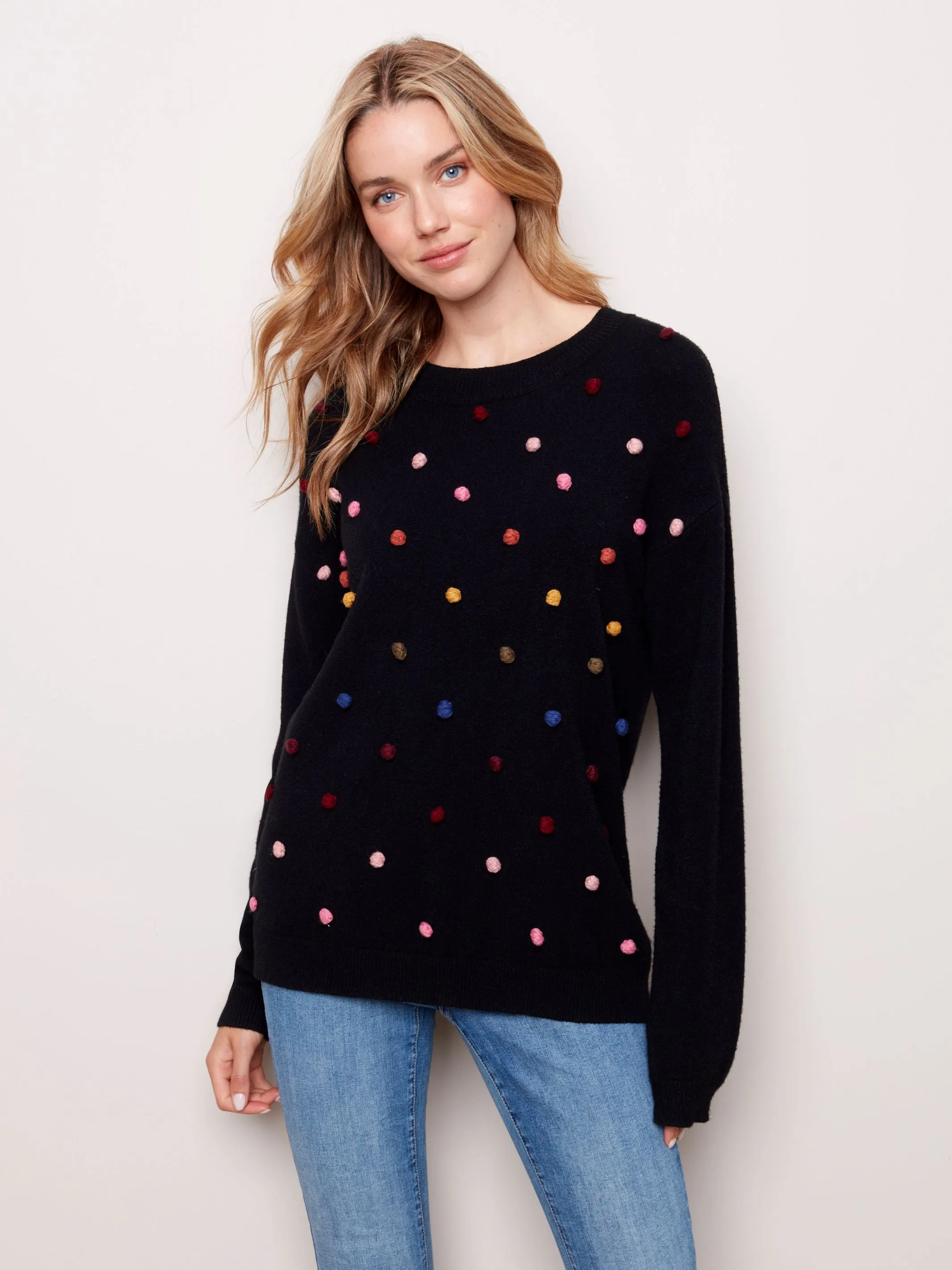 Charlie B Pompom Crew Neck Sweater