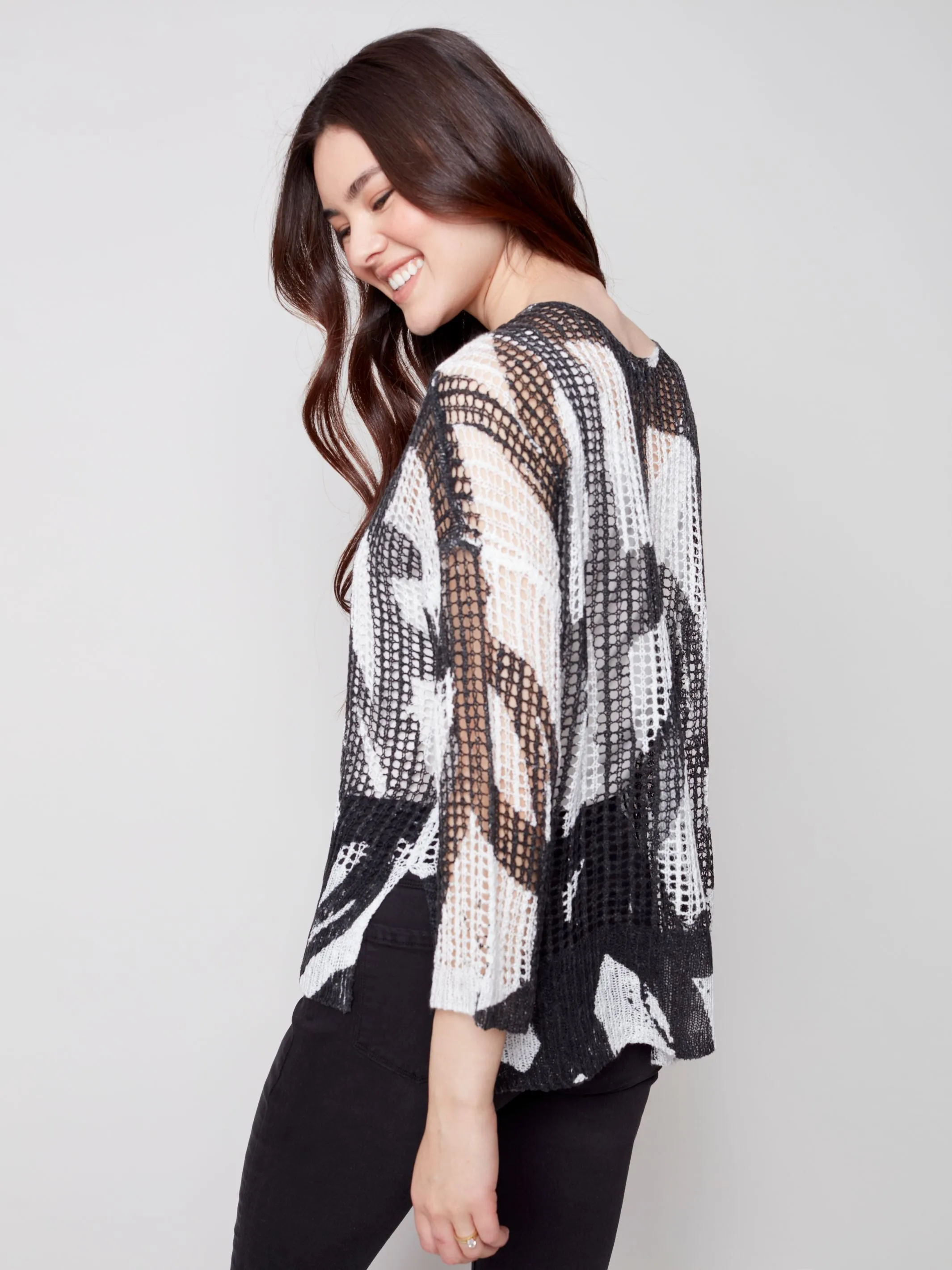 Charlie B Printed Fishnet Crochet Sweater