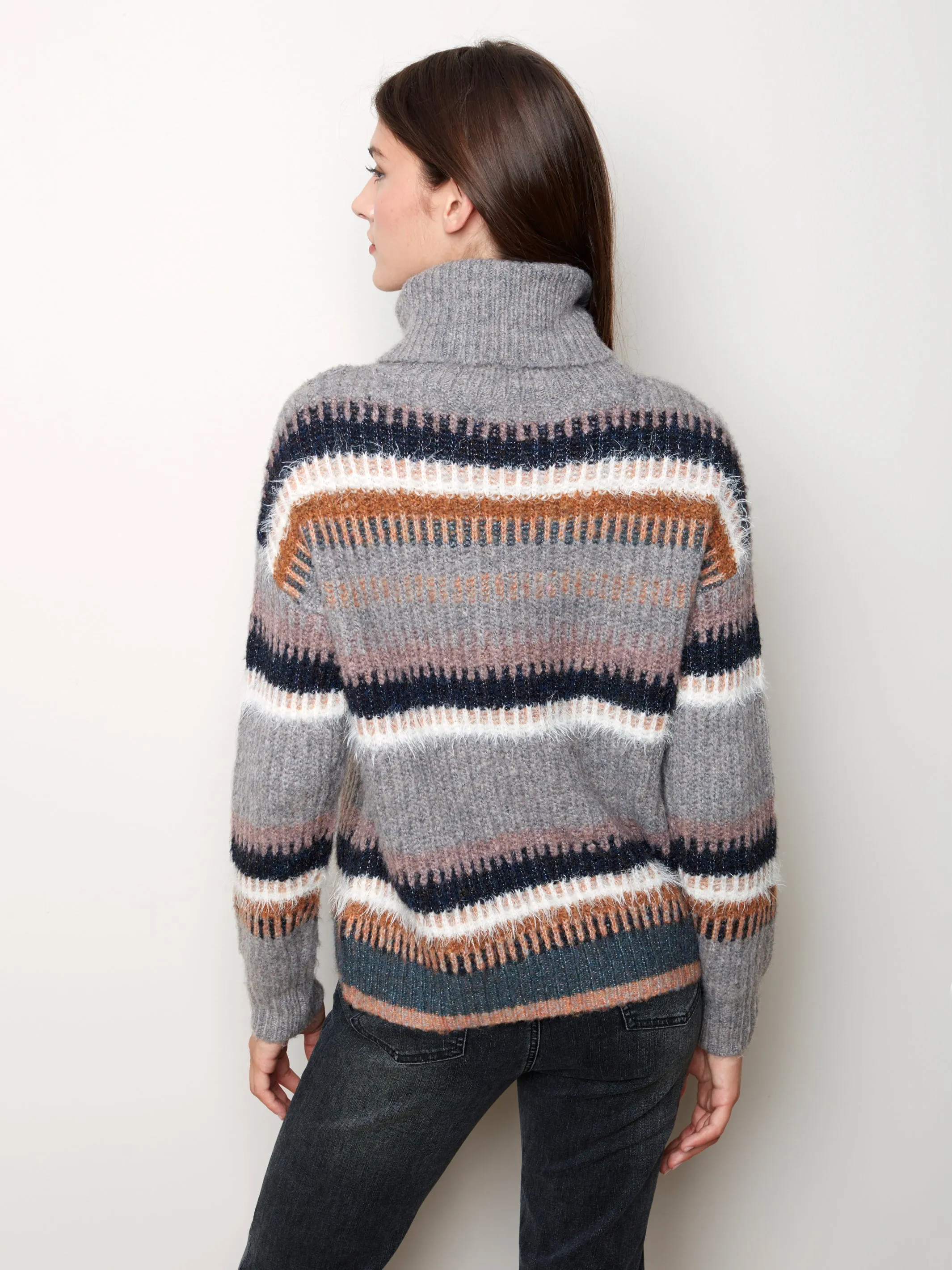 Charlie B Stripe Cowl Neck Sweater