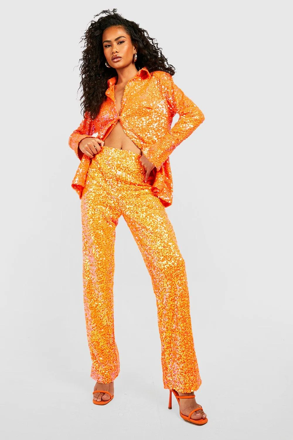 Color Pop Iridescent Sequin Wide Leg Pants