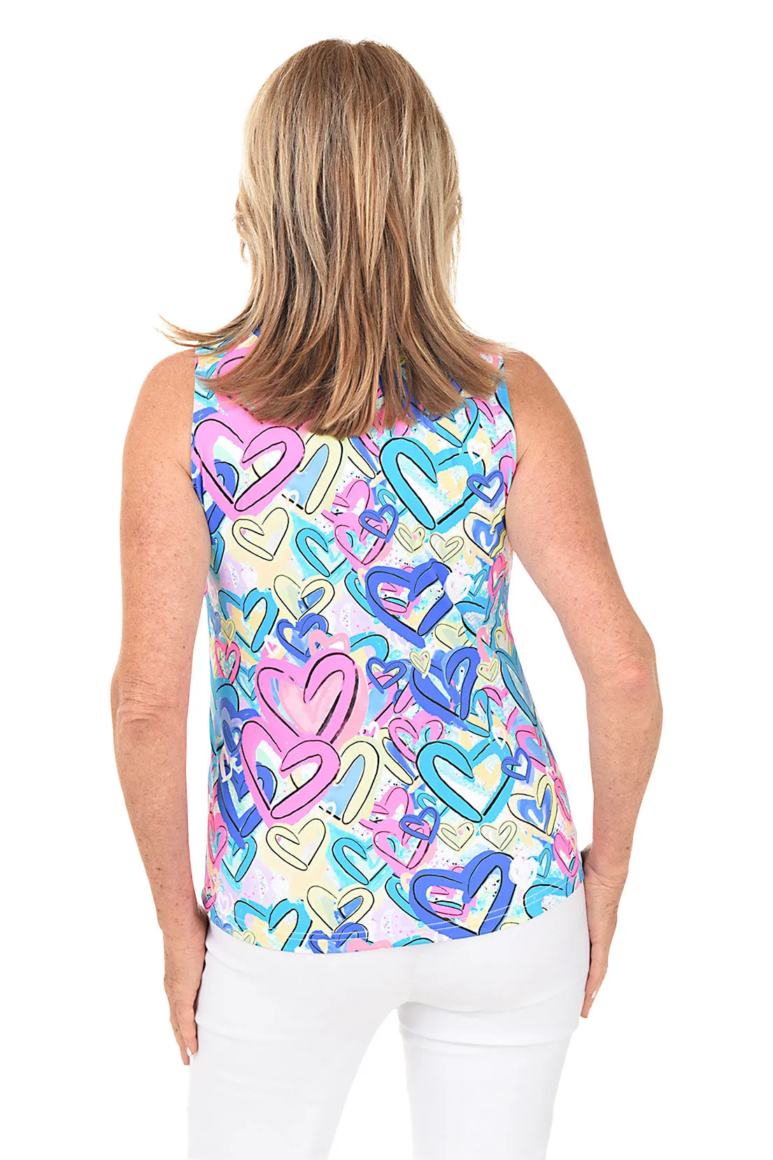 Confetti Hearts UPF50+ Ruffle Sleeveless Top