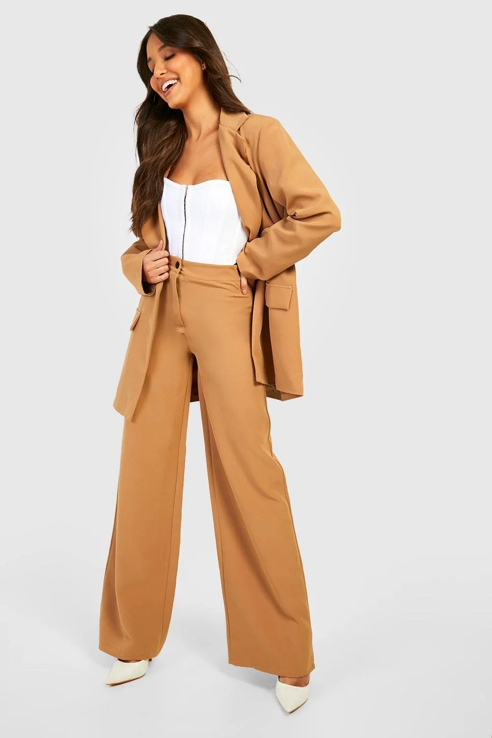 Contrast Button Wide Leg Dress Pants