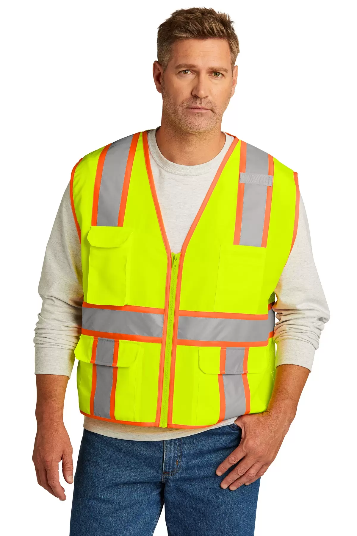 Cornerstone CSV105 CornerStone    ANSI 107 Class 2 Surveyor Zippered Two-Tone Vest SKU: CSV105