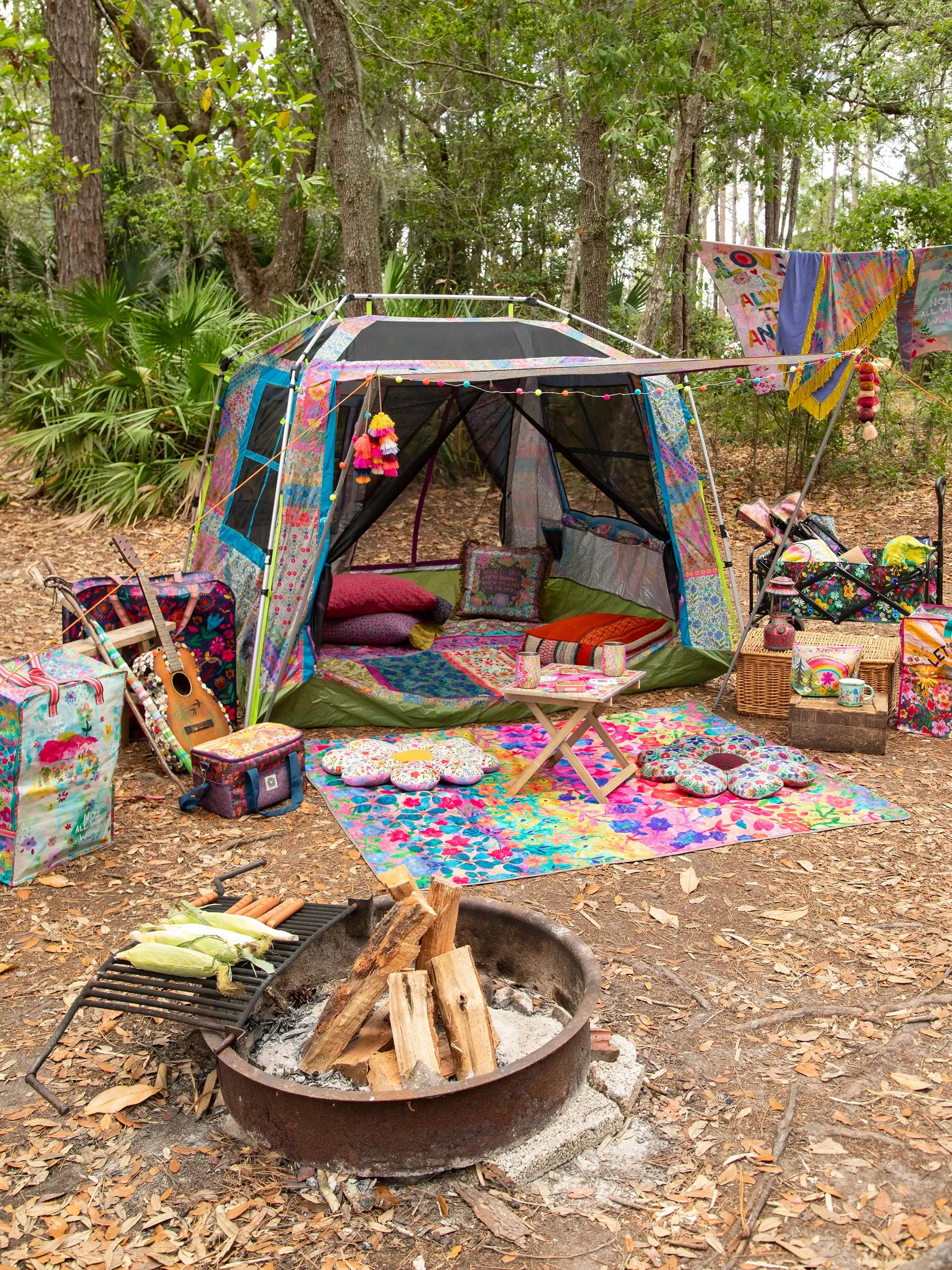 Cozy Cottage Camp Tent - Folk Flower Patchwork