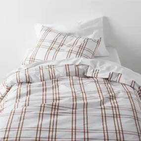 Crate&Barrel Stax Almond Brown Yarn-Dyed Organic Cotton Kids Twin Duvet Cover