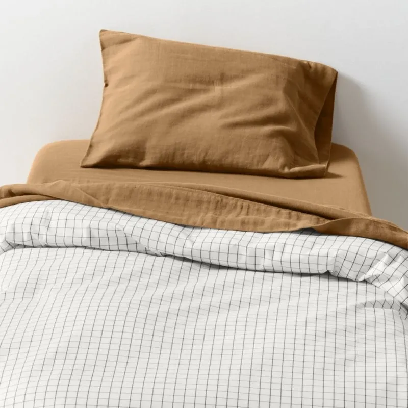 Crate&Barrel Stax Mini Grid Grey Yarn-Dyed Organic Cotton Toddler Duvet Cover