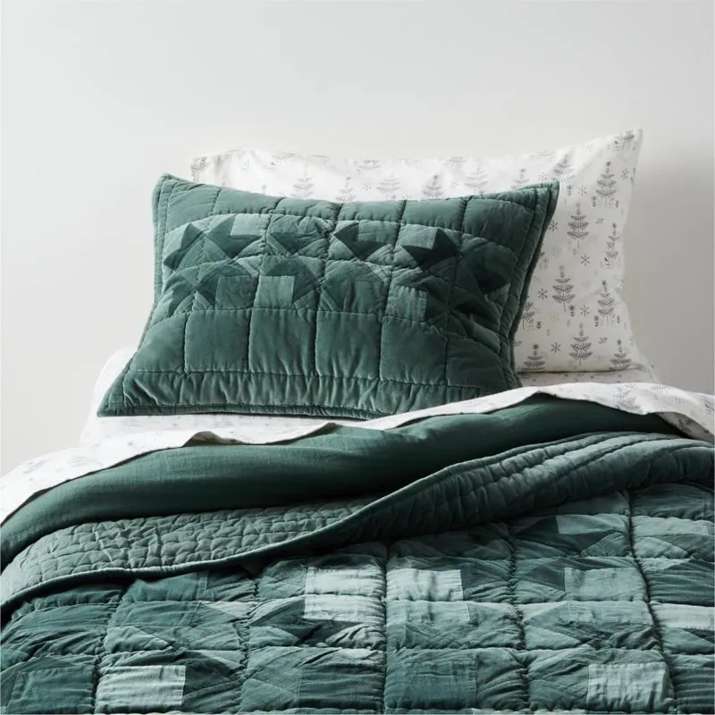 Crate&Barrel Supersoft Pine Green Organic Cotton Gauze Kids Twin Duvet Cover