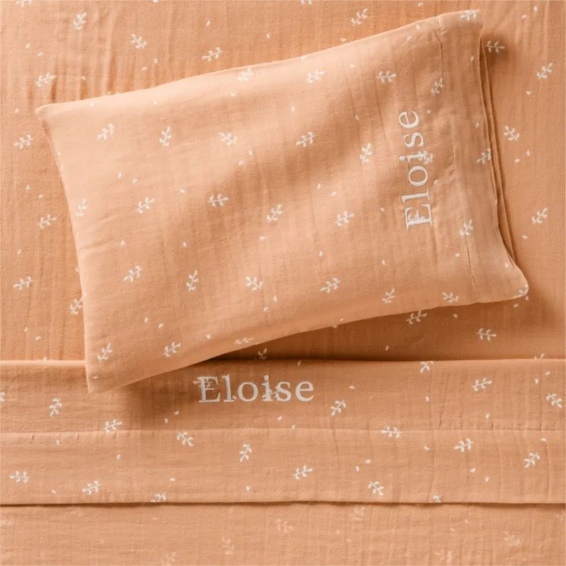 Crate&Barrel Supersoft Terracotta Leaf Print Organic Cotton Gauze Toddler Sheet Set