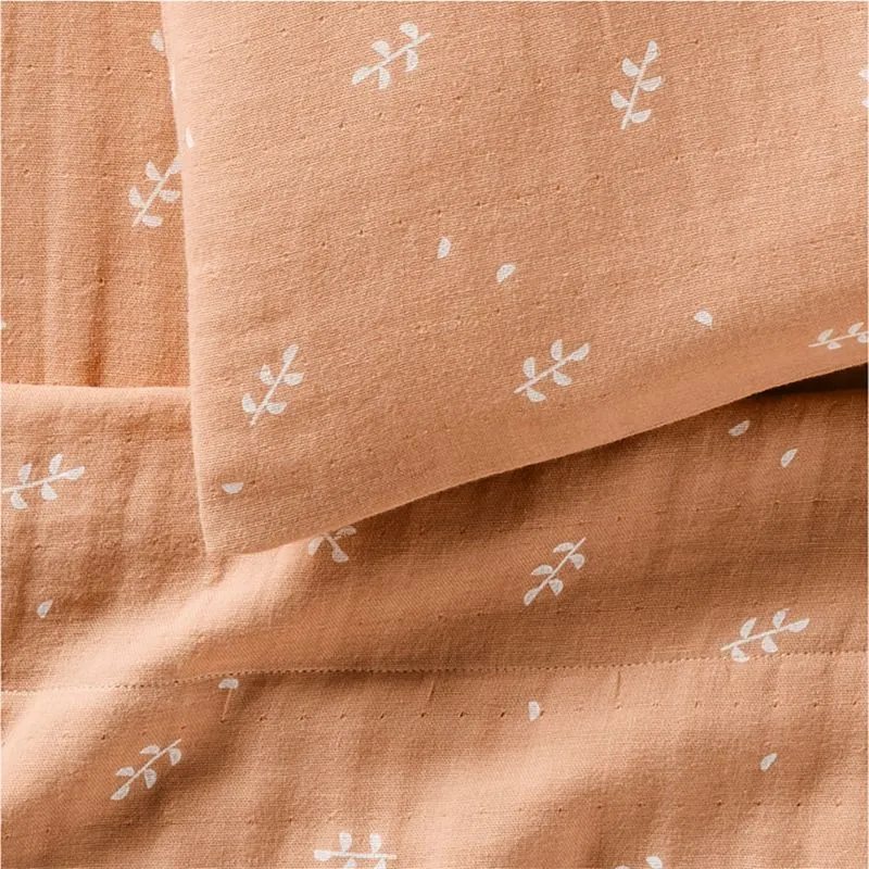 Crate&Barrel Supersoft Terracotta Leaf Print Organic Cotton Gauze Toddler Sheet Set