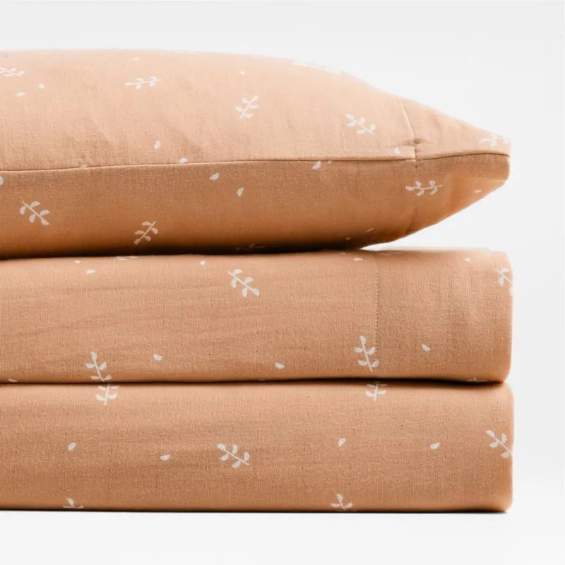 Crate&Barrel Supersoft Terracotta Leaf Print Organic Cotton Gauze Toddler Sheet Set