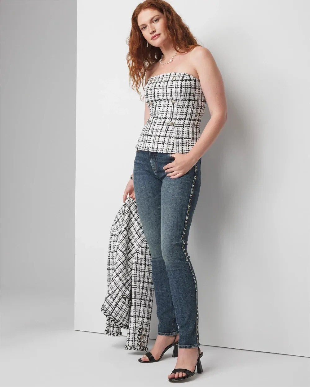 Curvy Mid-Rise Everyday Soft Denim Studded Girlfriend Jeans