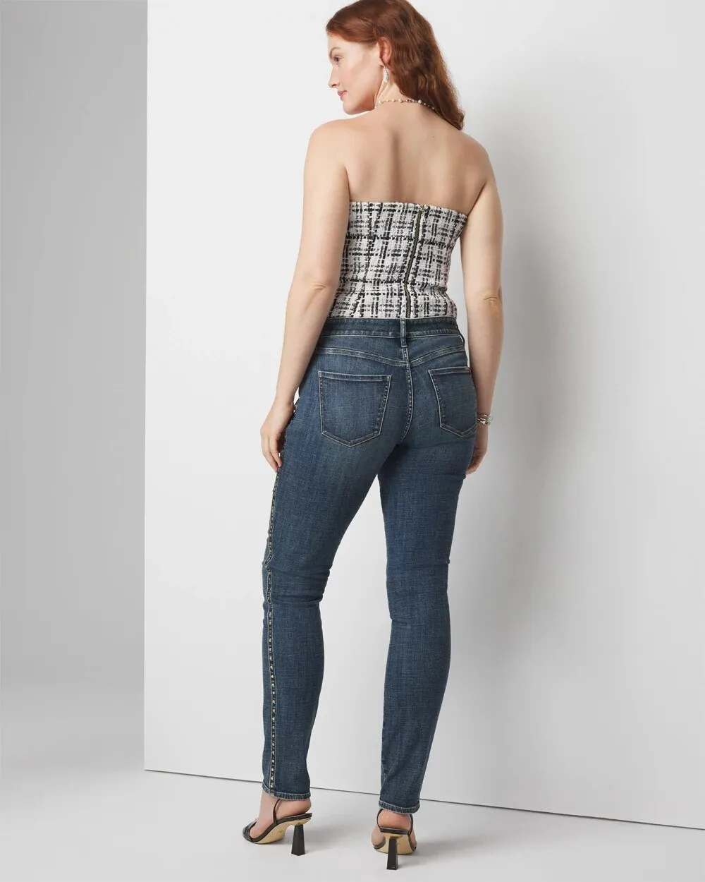 Curvy Mid-Rise Everyday Soft Denim Studded Girlfriend Jeans