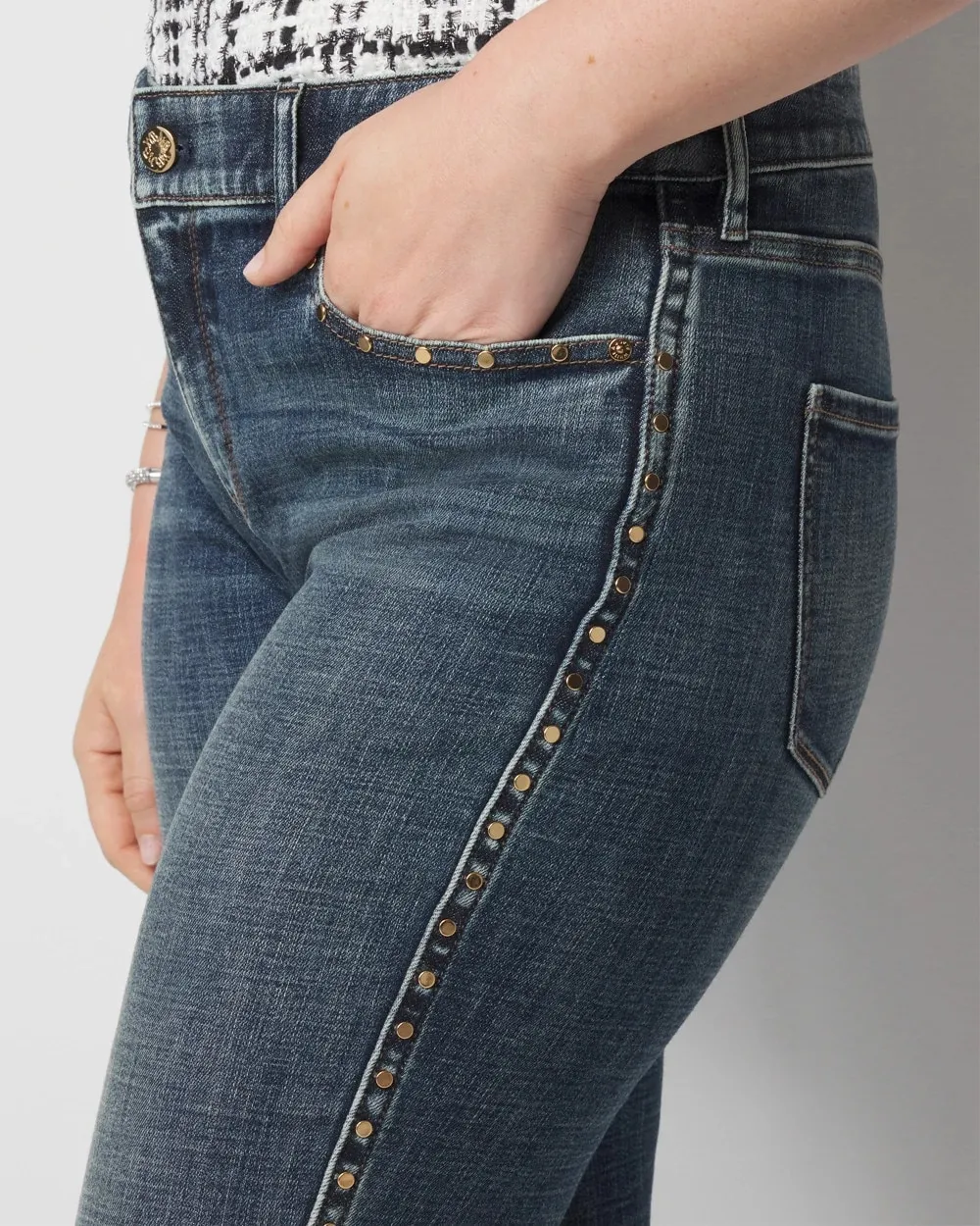 Curvy Mid-Rise Everyday Soft Denim Studded Girlfriend Jeans