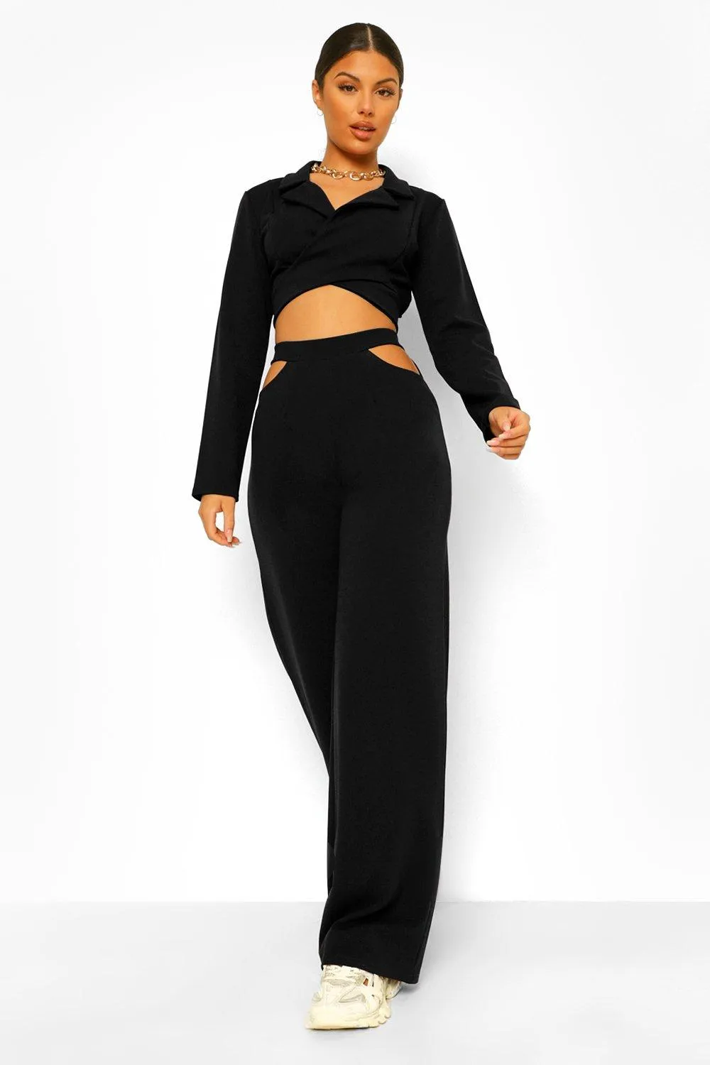 Cut Out Side Wide Leg Pants