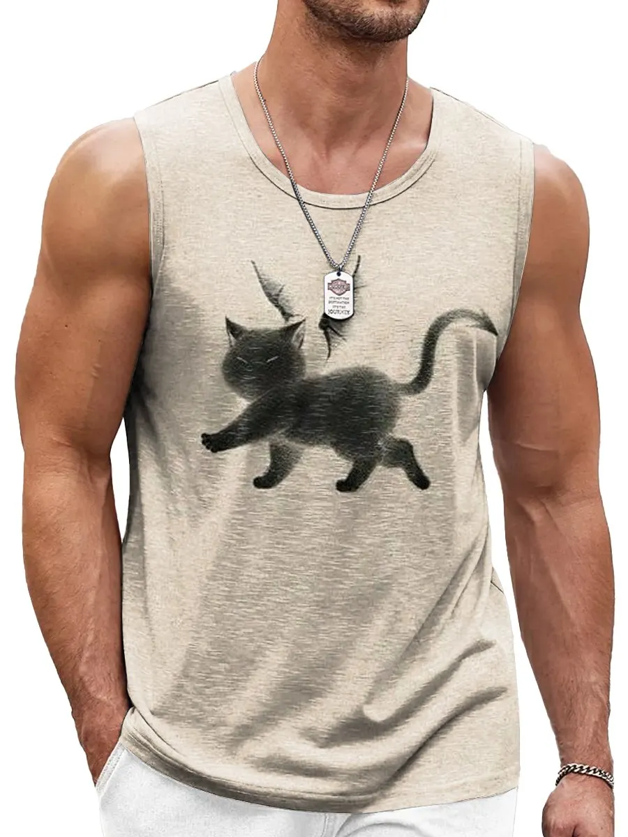 Dark Cat Print Casual Sleeveless Tank Top