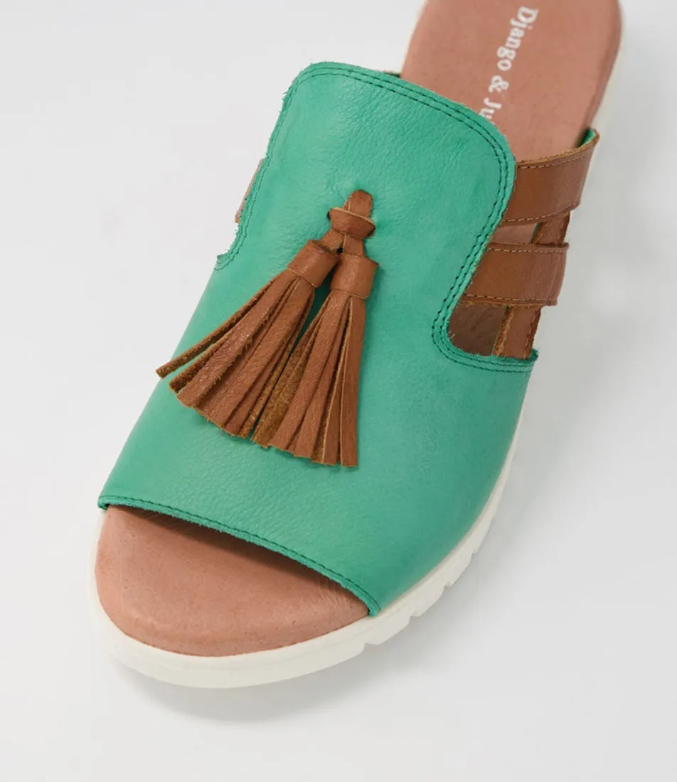 DJANGO & JULIETTE Mazzen Emerald Dark Tan Leather Mules