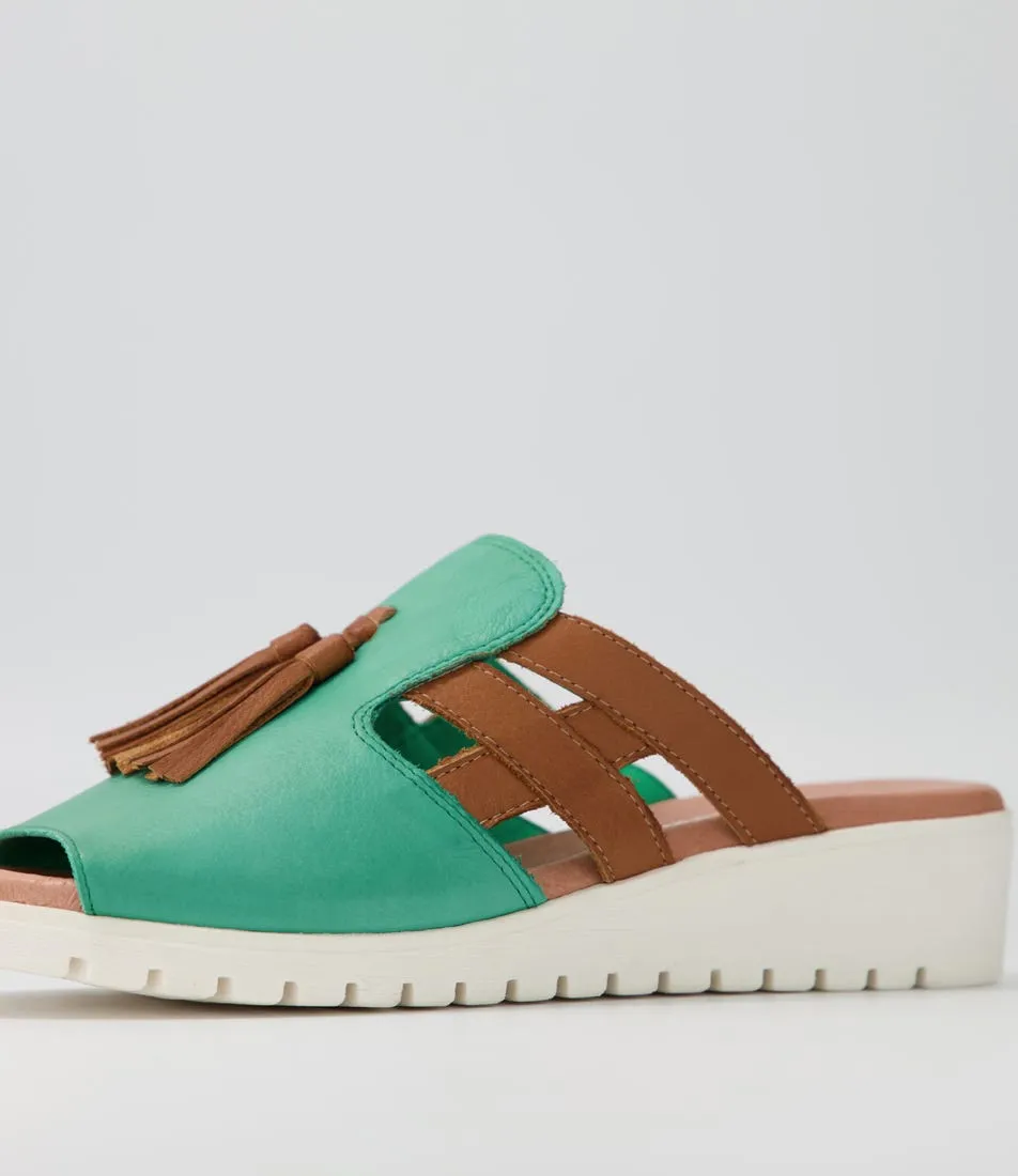 DJANGO & JULIETTE Mazzen Emerald Dark Tan Leather Mules