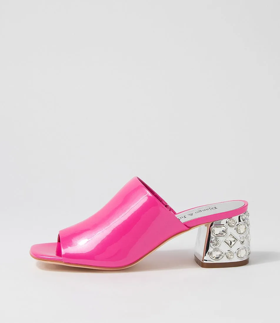 DJANGO & JULIETTE Pansie Bright Pink Patent Leather Mules